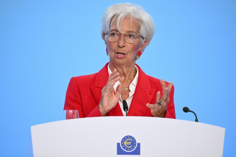 La présidente de la Banque centrale européenne (BCE) Christine Lagarde lors d'un discours à Francfort, en Allemagne, le 5 juin 2025