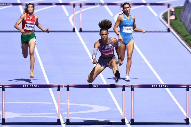 L'Américaine Sydney McLaughlin-Levrone lors des Jeux olympiques de Paris-2024, au Stade de France de Saint-Denis, le 4 août 2024.