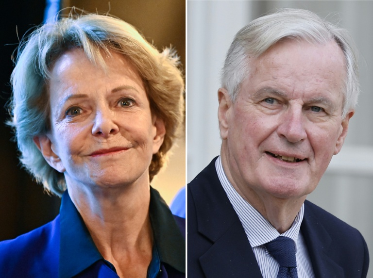Frédérique Bredin, ancienne ministre des Sports de François Mitterand, et l'ex-Premier ministre Michel Barnier
