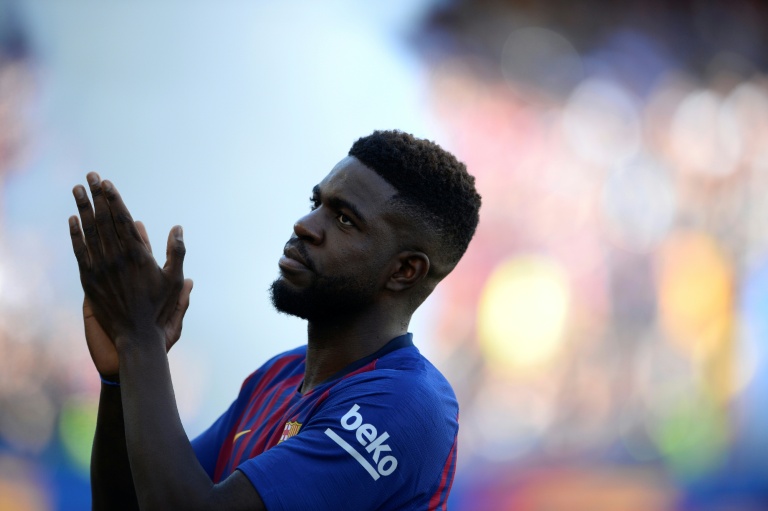 Le grand Samuel Umtiti, sous le maillot du FC Barcelone lors du trophée Joan Gamper contre Boca Juniors au Camp Nou, le 15 août 2018