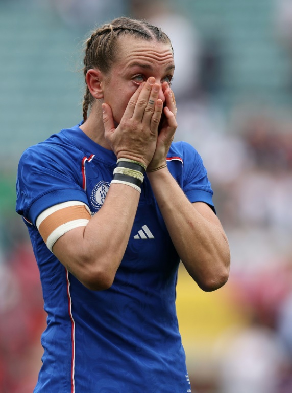 La joueuse de rugby française Marine Ménager lors du match pour la 3e place de la Coupe de rugby féminine contre la Nouvelle-Zélande au stade de Twickenham (Grande-Bretagne) le 27 septembre 2025.