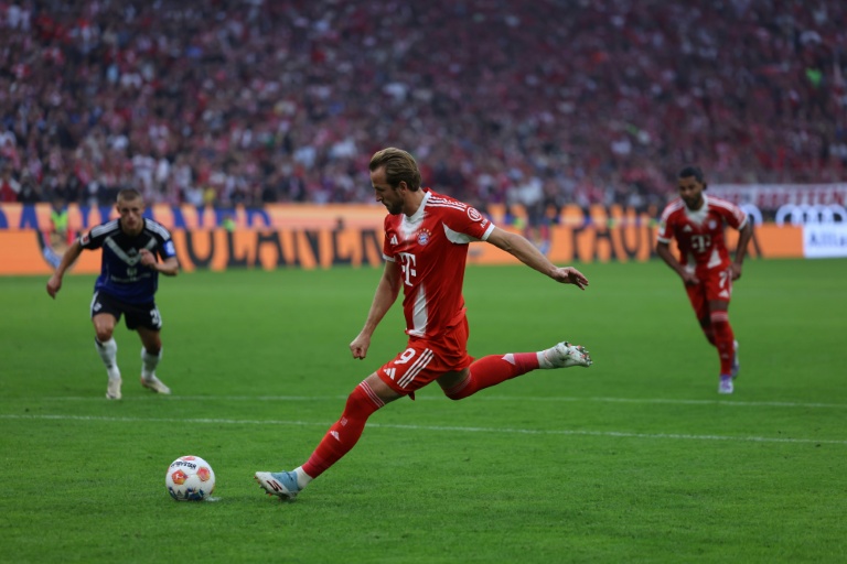 L'attaquant du Bayern Munich Harry Kane, auteur d'un doublé face à Hambourg lors de la victoire 5-0 des Munichois, le 13 septembre 2025 à l'Allianz Arena de Munich (Allemagne)