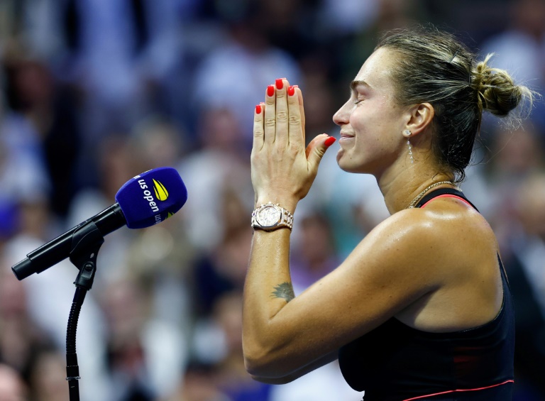 Aryna Sabalenka à l'issue de sa victoire en demi-finales de l'US Open contre Jessica Pegula, le 4 septembre 2025 à New York