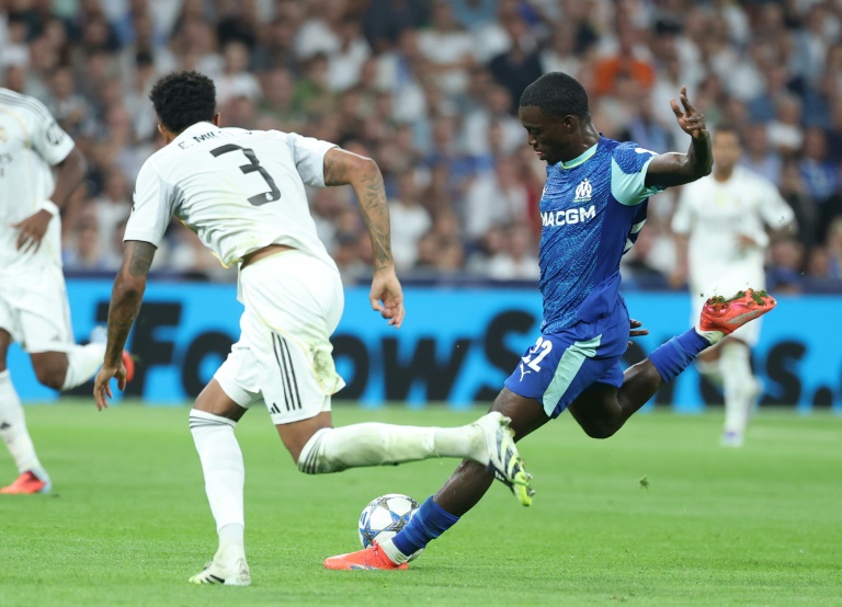 L'attaquant de l'Olympique de Marseille Tim Weah lors du match de Ligue des champions contre le Real Madrid, le 16 septembre 2025 au stade Bernabeu