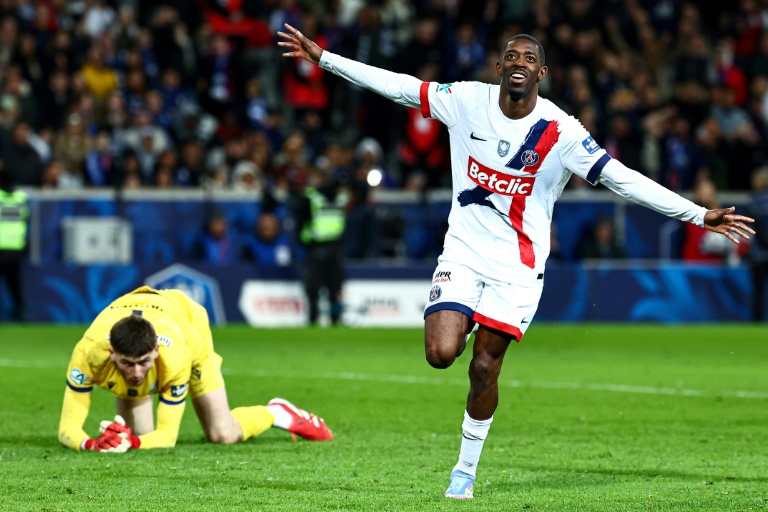 L'attaquant français du PSG Ousmane Dembélé, le 1er avril 2025 en Coupe de France contre Dunkerque, à Villeneuve-d'Ascq