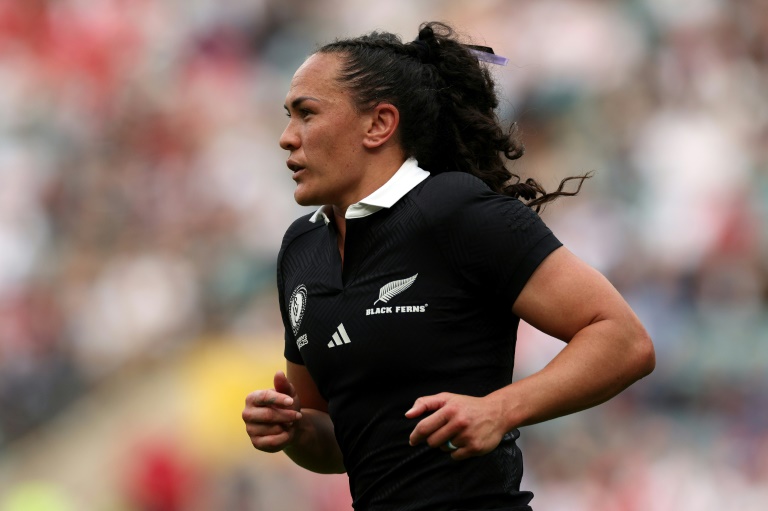 L'ailière néo-zélandaise Portia Woodman-Wickliffe lors du match pour la 3e place de la Coupe du monde de rugby féminine entre la France et la Nouvelle-Zélande à Twickenham (Grande-Bretagne) le 27 septembre 2025.