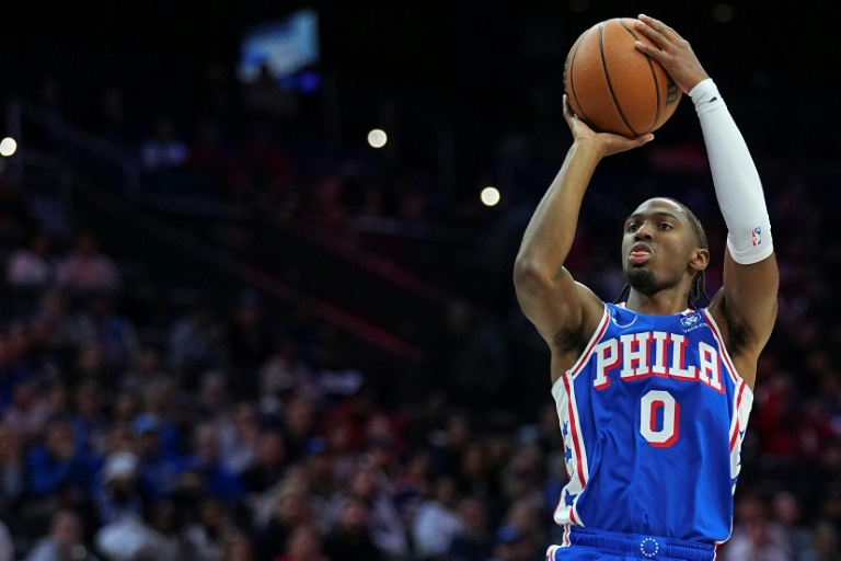 Tyrese Maxey lors du match NBA des Philadelphia 76ers contre le Magic d'Orlando, le 27 octobre 2025 à Philadelphie