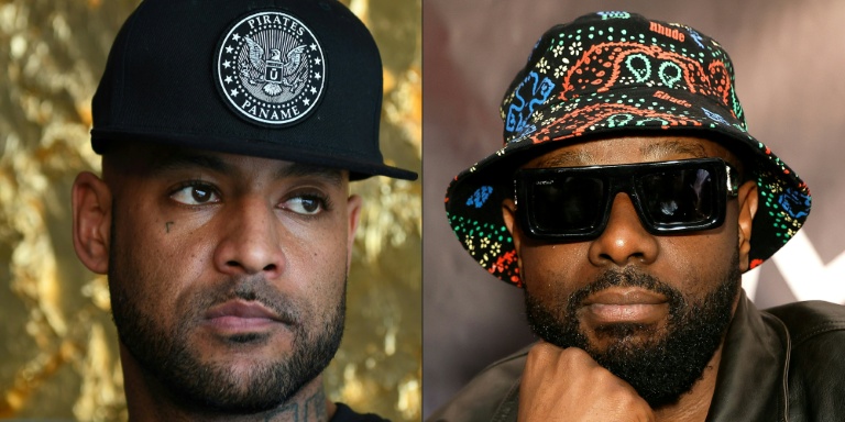 Montage photos du 16 octobre 2025 montrant les rappeurs Booba (G) et Gims (D)