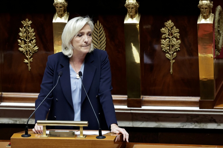 Marine Le Pen, la présidente du groupe des députés Rassemblement national à l'Assemblée nationale, Paris, le 16 décembre 2025