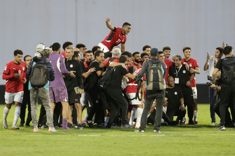 La joie des Egyptiens après leur victoire contre Djibouti 3-0 synonyme de qualification pour le Mondial-2026, le 8 octobre 2025 à Casablanca