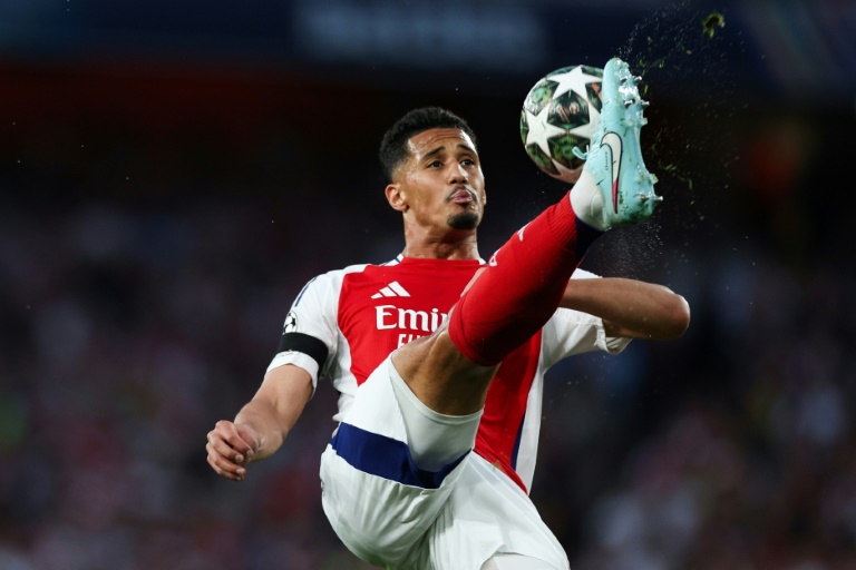 William Saliba avec Arsenal contre le PSG en Ligue des champions, le 29 avril 2025 à Londres