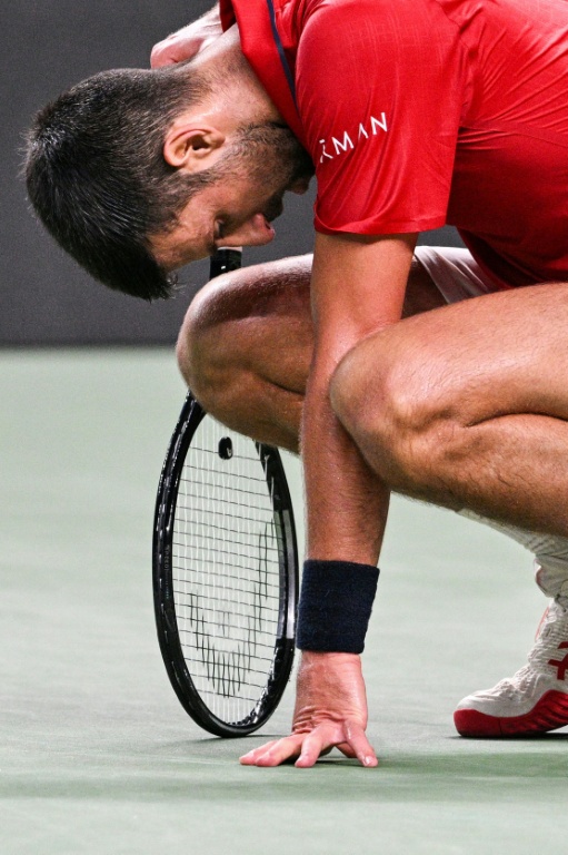 Novak Djokovic lors de son match contre le Belge Zizou Bergs, en quarts de finale du Masters 1000 de Shanghai, le 9 octobre 2025.