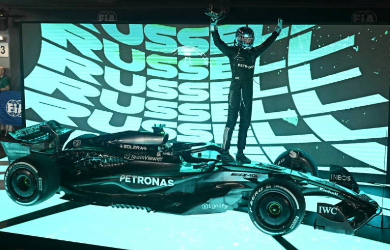 George Russell après sa victoire au Grand Prix de Singapour, le 5 octobre 2025