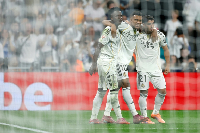 Kylian Mbappé après son but à Madrid le 4 octobre 2025