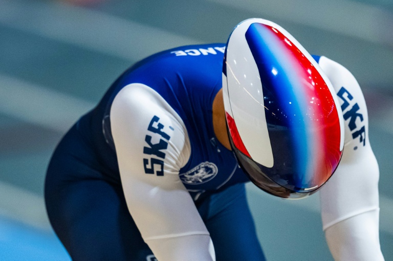 Le Français Sébastien Vigier pendant la vitesse par équipes des Championnats du monde de cyclisme sur piste le 16 octobre 2024 à Ballerup, au Danemark