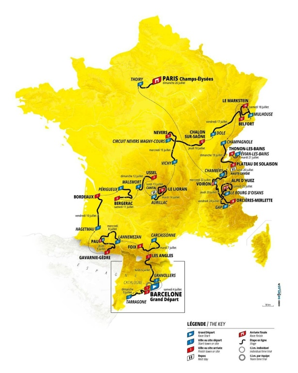 Le parcours du Tour de France 2026 tel que dévoilé le 23 octobre 2025 à Paris