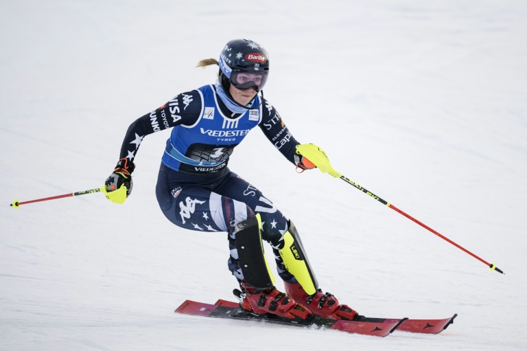 La skieuse américaine Mikaela Shiffrin lors de la première manche du slalom de la Coupe du monde de ski alpin de Levi à Kittila (Finlande), le 15 novembre 2025.