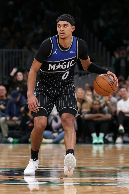 Anthony Black, le meneur du Magic d'Orlando, lors d'une rencontre de NBA contre les Celtics de Boston, à Boston, le 23 novembre 2025