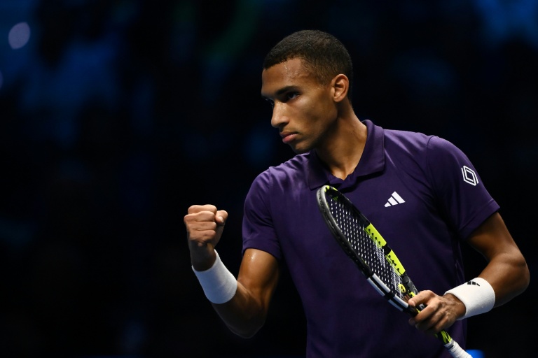Le Canadien Felix Auger- Aliassime durant son match du Masters ATP face à l'Allemand Alexander Zverev le 14 novembre 2025 à Turin