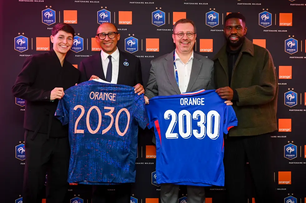 Elisa De Almeida, Philippe Diallo (FFF), Jérôme Hénique (Orange) et Samuel Umtiti (DR)
