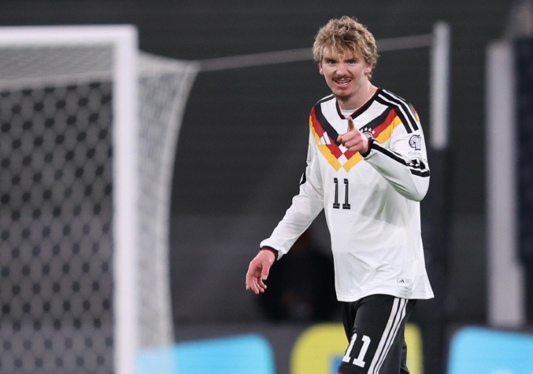 Nick Woltemade célèbre l'ouverture du score contre la Slovaquie, le 17 novembre 2025 à Leipzig