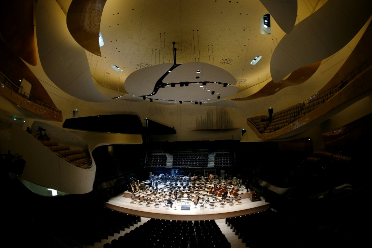 L'intérieur de la salle de concert de la Philharmonie de Paris, le 14 janvier 2015