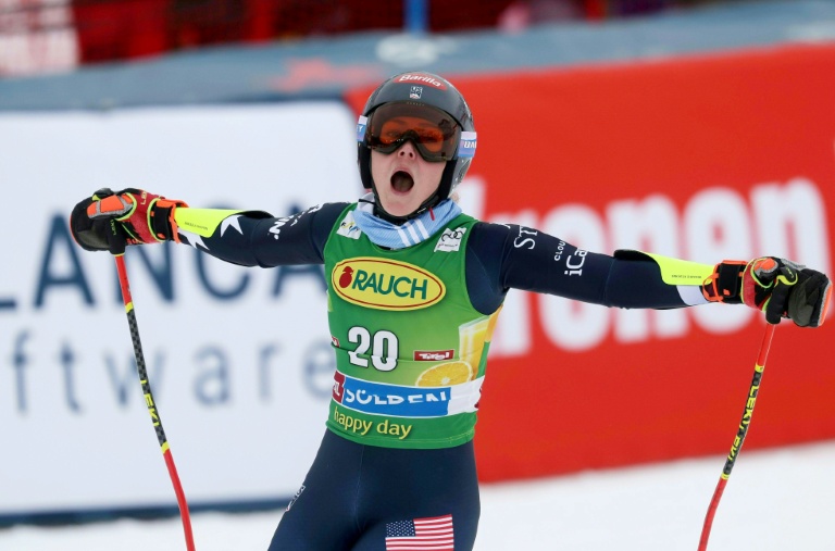 Mikaela Shiffrin à l'arrivée de la seconde manche du géant de Sölden, le 25 octobre 2025