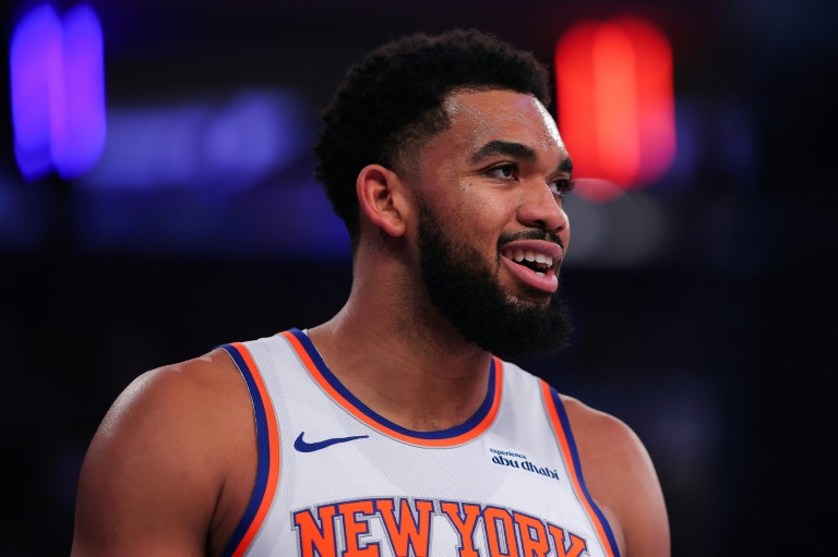 Karl-Anthony Towns, l'ailier fort des New York Knicks, lors d'une rencontre de NBA contre les Brooklyn Nets, au Madison Square Garden de New York, le 9 novembre 2025