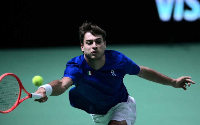 L'Italien Flavio Cobolli, qui a apporté le point de la victoire lors du quart de finale face à l'Autriche, le 19 novembre 2025 à Bologne