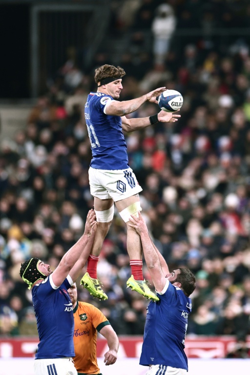 Le troisième ligne international français Oscar Jegou lors du test-match entre la France et l'Australie au Stade de France le 22 novembre 2025