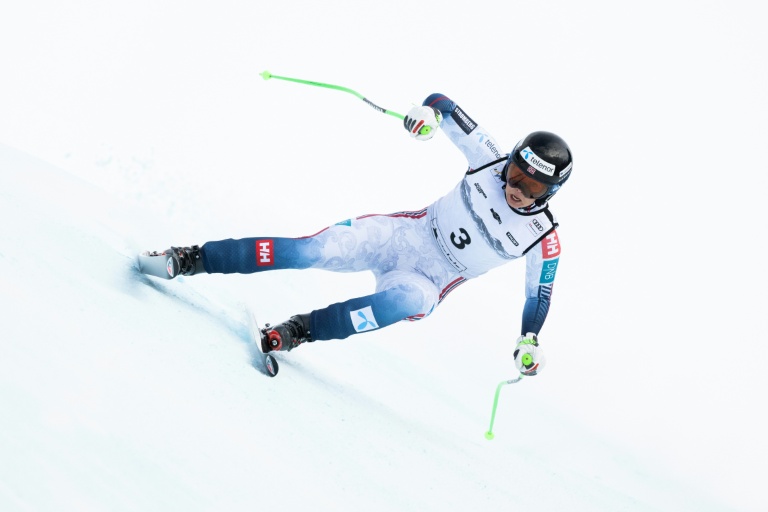 La Norvégienne Marte Monsen avant sa lourde chute dans la descente de Crans-Montana (Suisse), en Coupe du monde de ski alpin, le 30 janvier 2026
