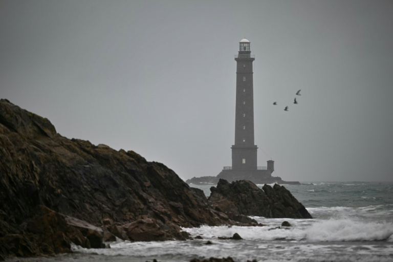 Des oiseaux près du phare de Goury à Auderville, dans la Manche, avant l'arrivée de la tempête Goretti, le 8 janvier 2026