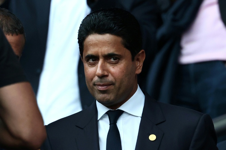 Le président du Paris Saint-Germain Nasser al-Khelaifi lors du match de Ligue 1 contre Angers, le 22 août 2025