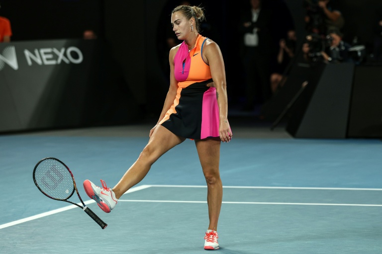 Aryna Sabalenka lors de la finale de l'Open d'Australie le 31 janvier 2026 à Melbourne. La N.1 mondiale bélarusse a été battue en trois sets par la Kazakhstanaise Elena Rybakina