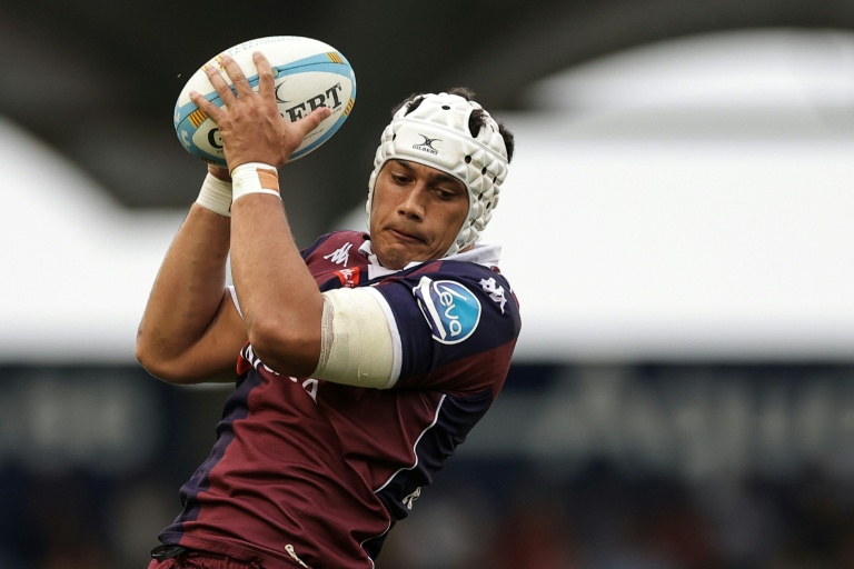 Le deuxième ligne de l'Union Bordeaux-Bègles Temo Matiu en match de Top 14 contre Perpignan le 18 octobre 2025 à Perpignan
