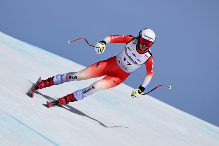 La Suissesse Malorie Blanc en action dans le super G à Crans Montana en Suisse le 31 janvier 2026