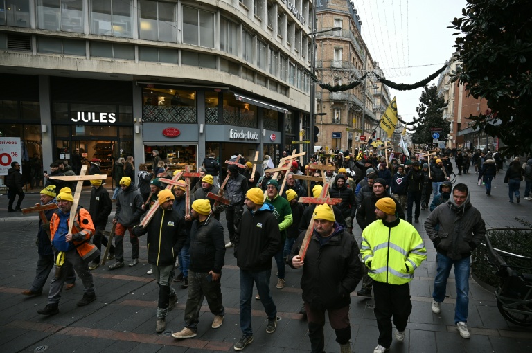 Manifestation à l'appel de l'intersyndicale agricole de Haute-Garonne pour protester contre la gestion de la dermatose bovine par le gouvernement, le 3 janvier 2025 à Toulouse