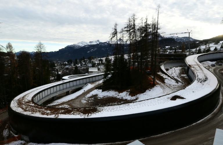 La piste de bobsleigh, luge et skeleton des JO-2026 de Cortina d'Ampezzo photographiée le 11 décembre 2025