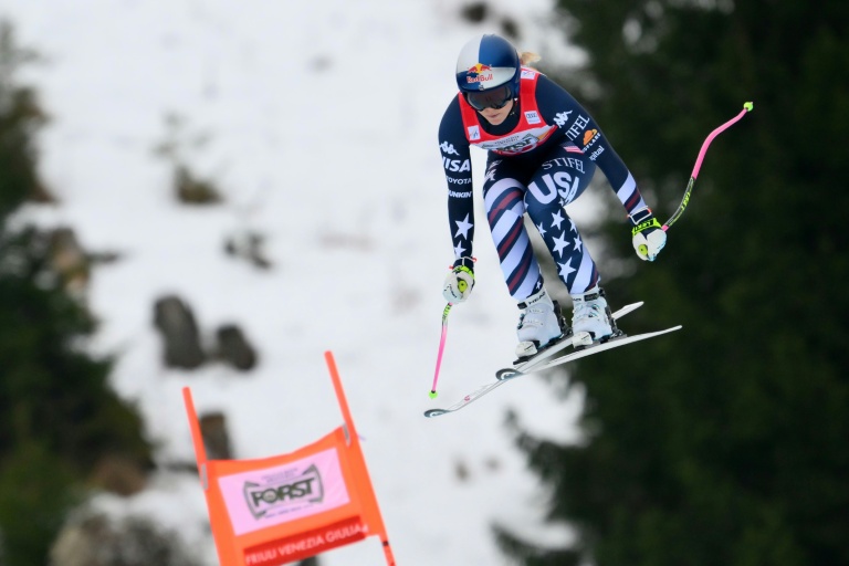 L'Américaine Lindsey Vonn lors de la descente de Tarvisio, comptant pour la Coupe du monde de ski alpin, le 17 janvier 2026