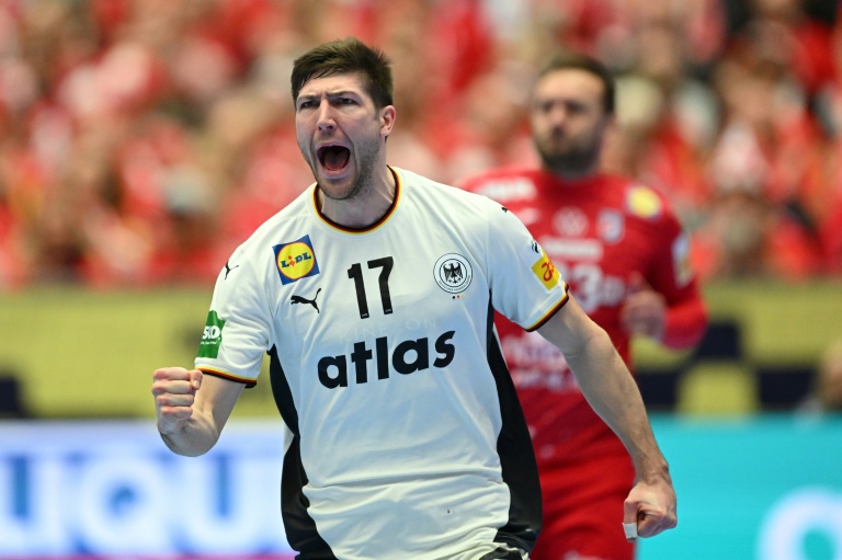 L'ailier allemand Lukas Zerbe, meilleur buteur de son équipe qui s'est qualifiée pour la finale de l'Euro de hand aux dépens de la Croatie.