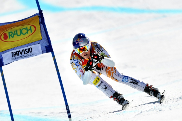 L'Américaine Lindsey Vonn lors de de la dernière course comptant pour la Coupe du monde disputée à Tarvisio, un super-G qu'elle a remporté le 6 mars 2011