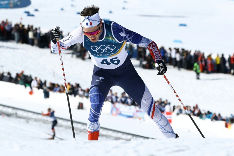 Le fondeur français Mathis Desloges lors du 10km inidividuel libre des JO de Milan Cortina, le 13 février  2026 à Tesero (Italie)