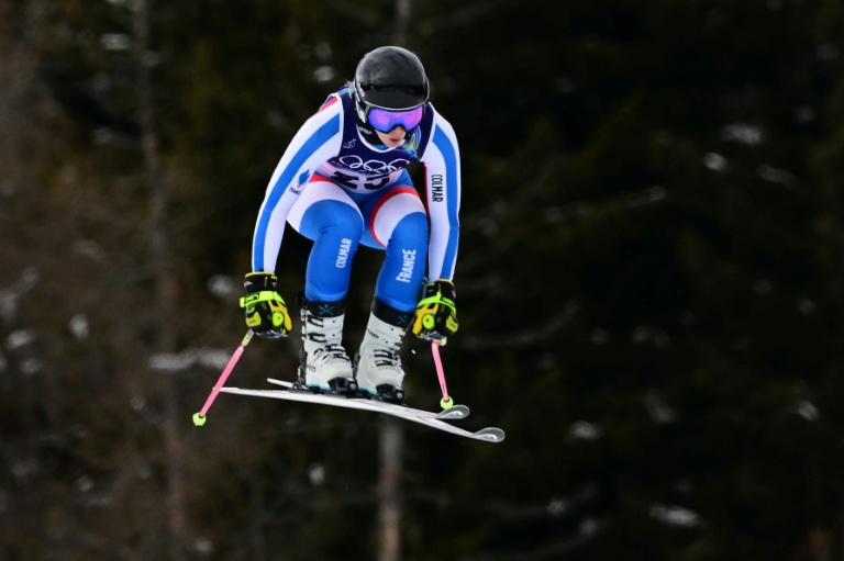 Laura Gauche lors de la deuxième session d'entraînement de la descente de Cortina le 6 février  2026.