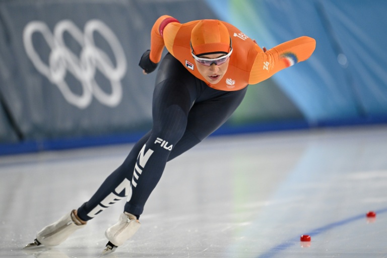 La championne néerlandaise de patinage de vitesse Jutta Leerdam lors de la course de 1.000 mètres aux JO d'hiver 2026 à Milan, le 9 février 2026