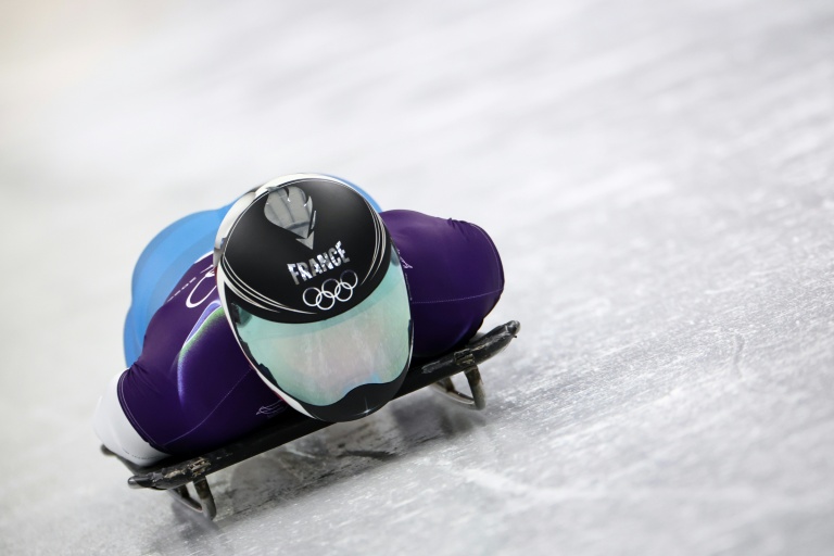 Le Français Lucas Defayet lors d'une session d'entrainement de skeleton, aux JO de Milan Cortina, à Cortina d'Ampezzo, le 10 février 2026