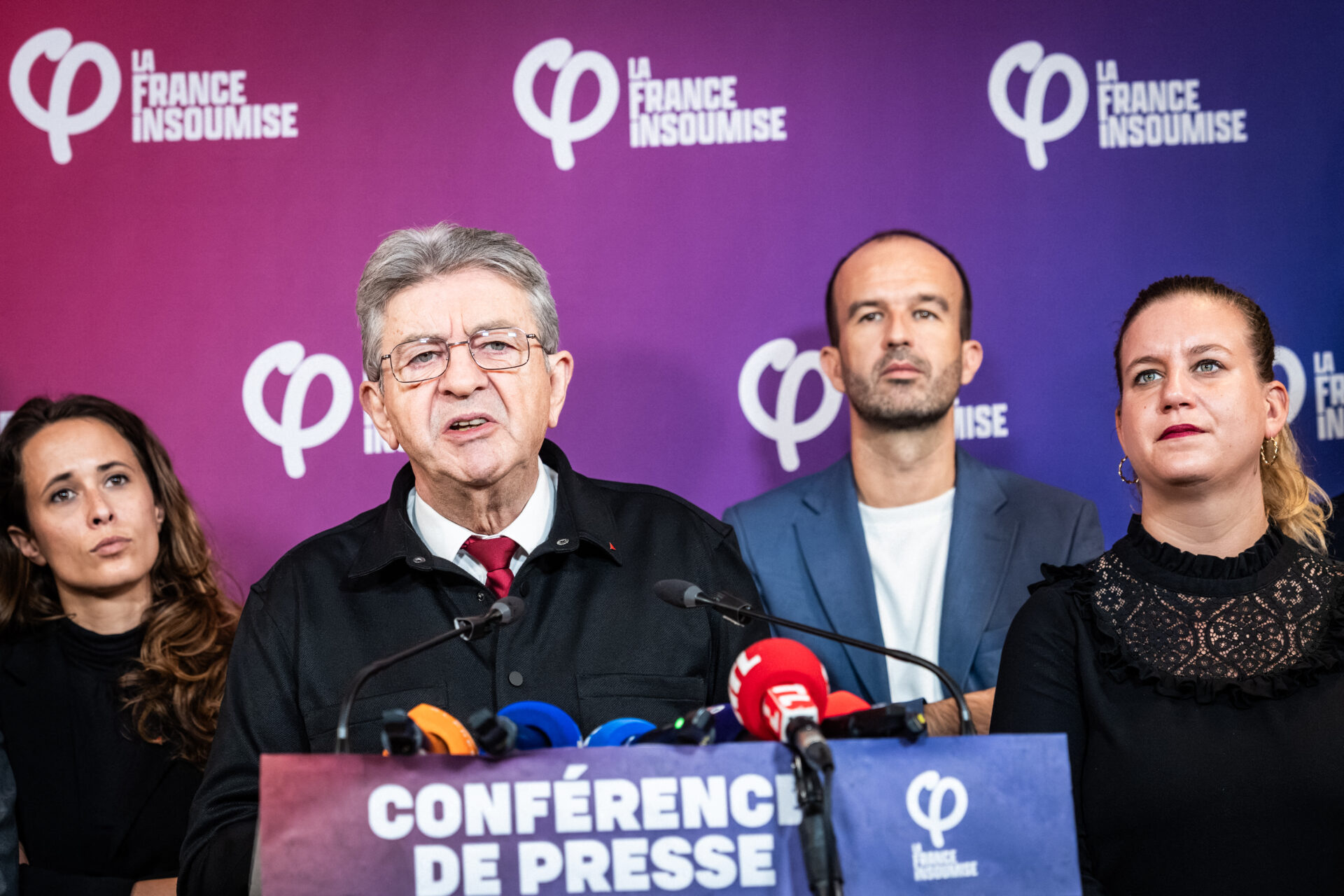 Clémence Guetté, Jean-Luc Mélenchon Manuel Bompard et Mathilde Panot, de La France Insoumise