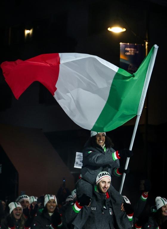 L'Italienne Federica Brignone lors de la cérémonie d'ouverture des JO-2026 le 6 février 2026 à Cortina d'Ampezzo