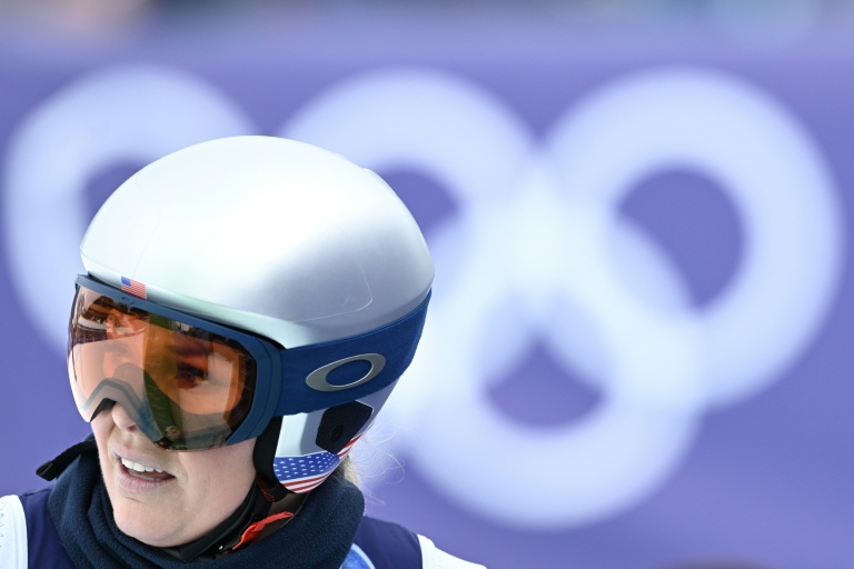 L'Américaine Lindsey Vonn durant le premier entraînement officiel avant la descente des JO-2026 le 6 février 2026 à Cortina d'Ampezzo