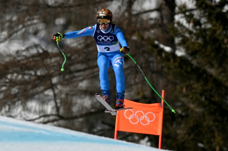 L'Italienne Federica Brignone durant la descente des JO-2026 le 8 février 2026 à Cortina d'Ampezzo