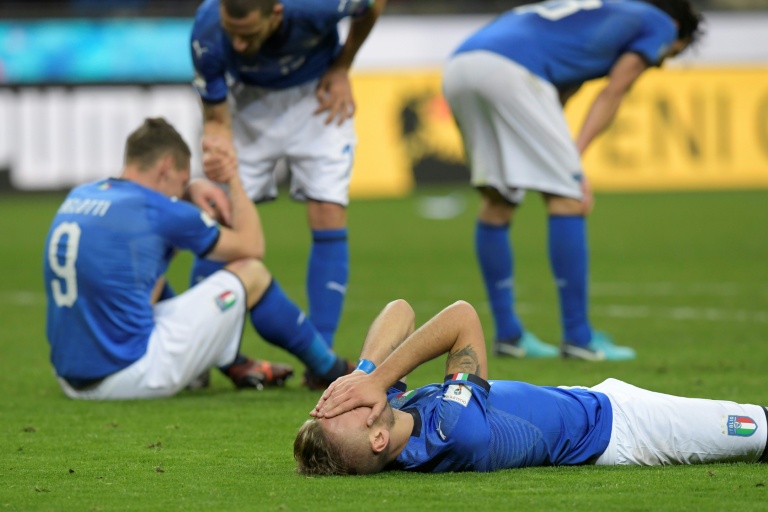 L'attaquant de l'Italie Ciro Immobile après l'élimination de l'Italie en barrages pour le Mondial-2018 contre la Suède, à Milan, le 13 novembre 2017